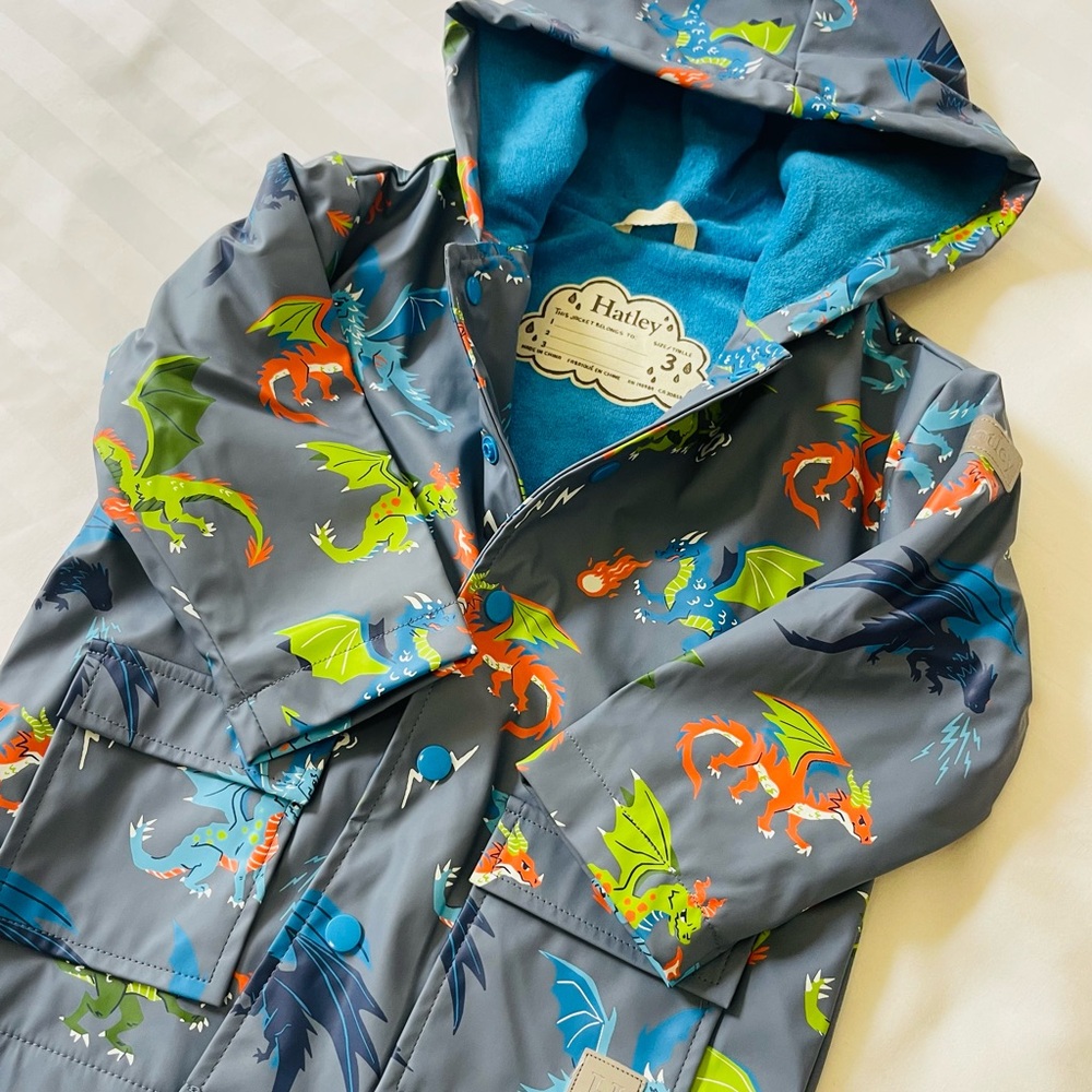 Hatley Gray Dragon Print Raincoat